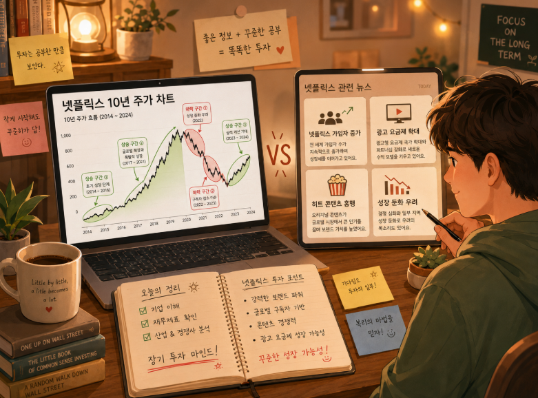 넷플릭스 차트와 vs 넷플릭스 관련 뉴스 표현한 이미지