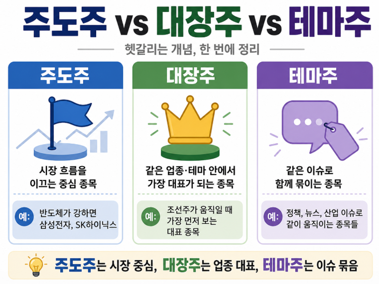 주도주 vs 대장주 vs 테마주 비교