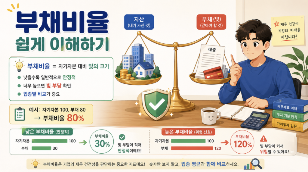 회사의 빚과 현금을 저울로 표현한 이미지 / ALT: 부채비율 이미지